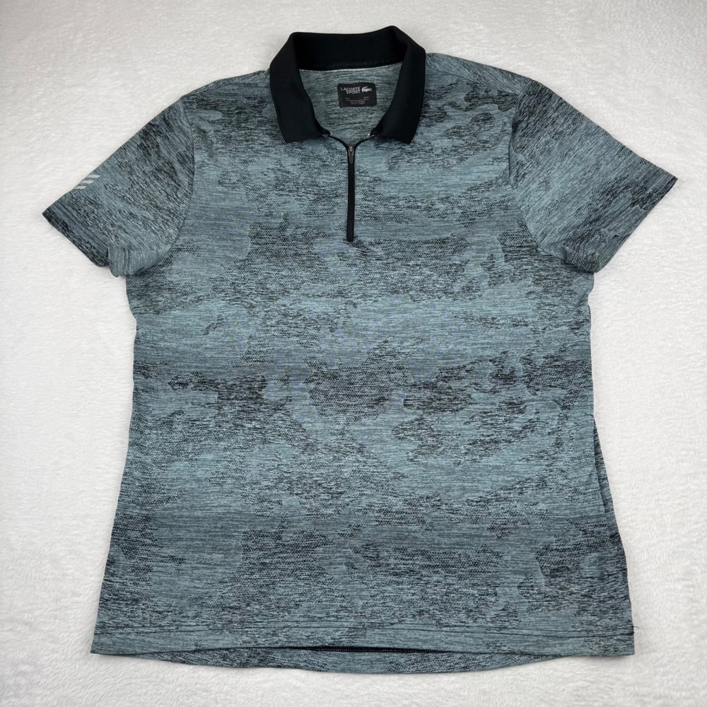 Lacoste Sport Polo Shirt Mens XL Blue Camo Quarter Zip Performance